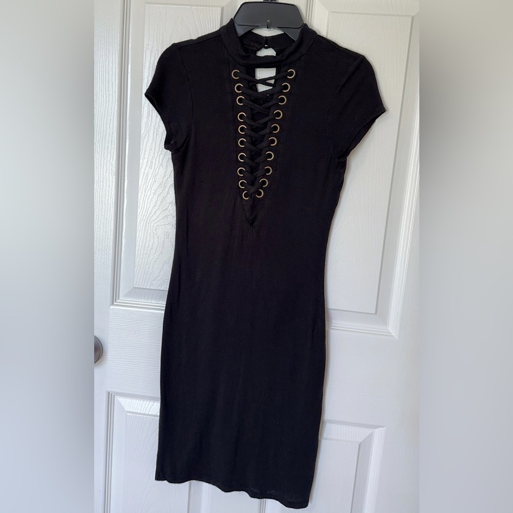 Mind Code Black Lace-Up Mini Dress